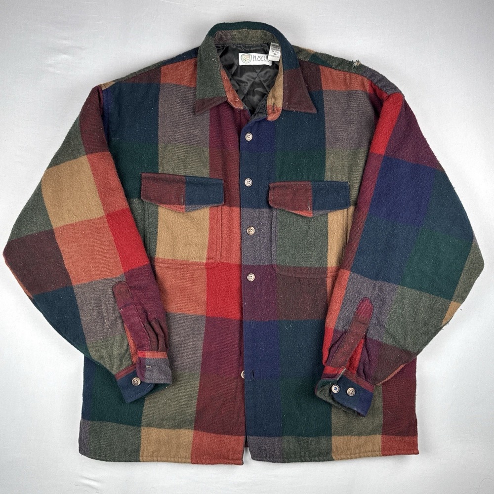 Vintage 80s Players by Van Heusen Flannel Shirt Jacket Quilt Lined Plaid Size M
